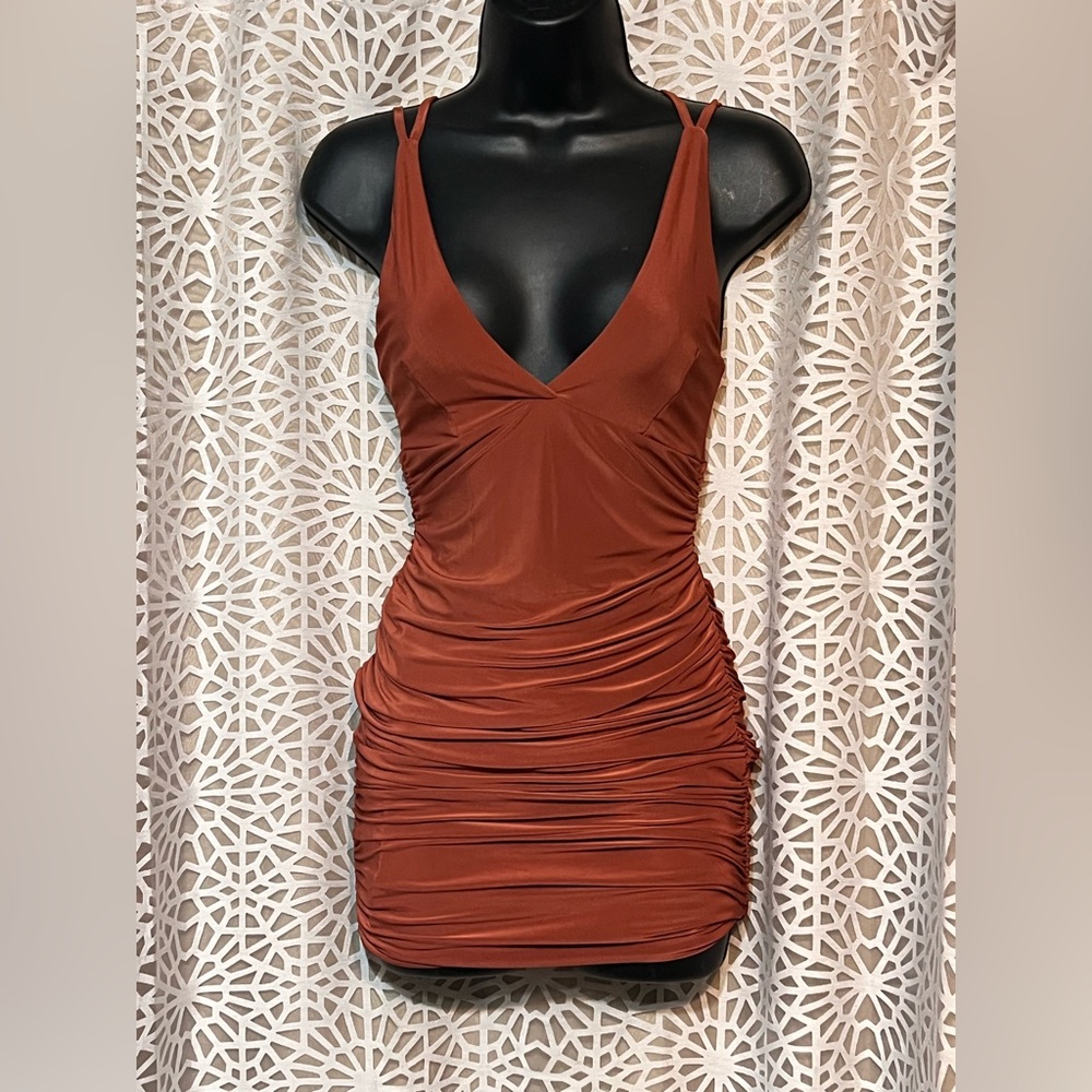 Rust Bodycon Dress Cross Back